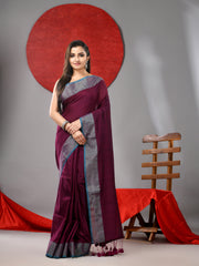 Plum Purple Cotton Soft Saree With Zari Border